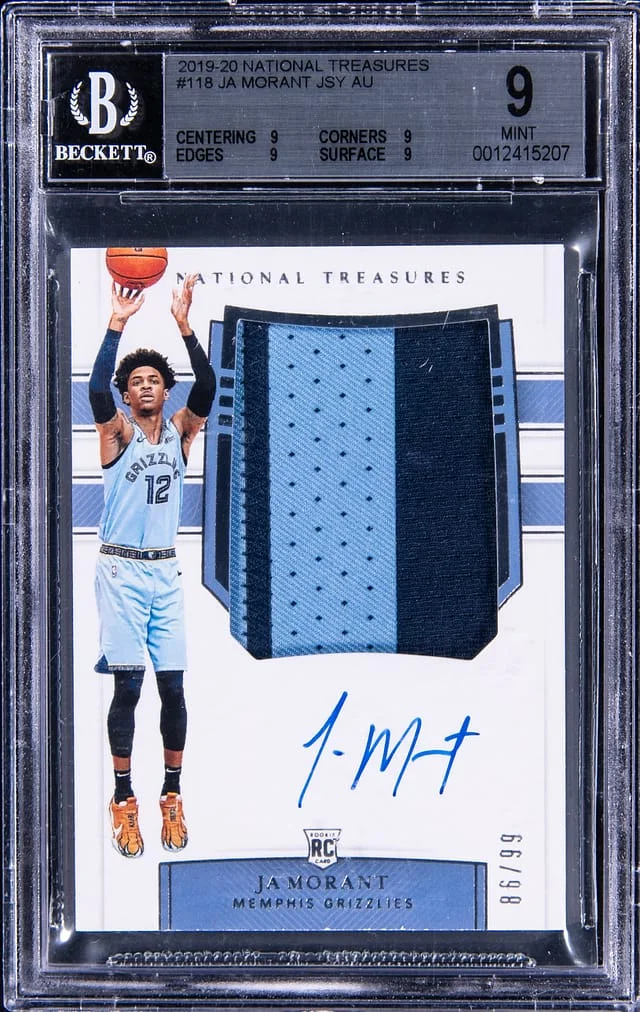 2019-20 Panini National Treasures Ja Morant Patch Autograph (RPA) #115 card image