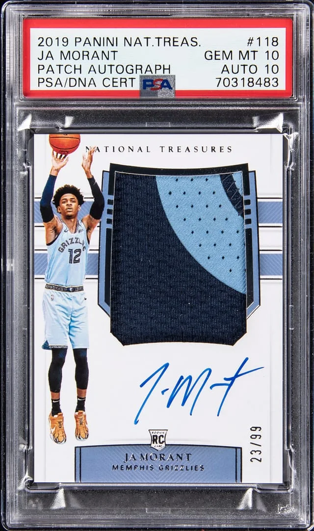 2019-20 Panini National Treasures Ja Morant Patch Autograph (RPA) #118 card image
