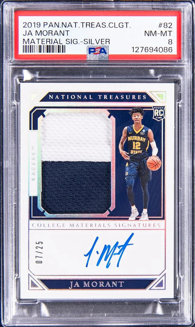 2019-20 Panini National Treasures Ja Morant Collegiate Materials Signatures #82 card image