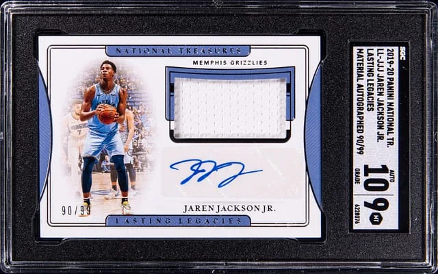 2019-20 Panini National Treasures Jaren Jackson Jr. Lasting Legacies Material Autographed #LL-JJJ card image