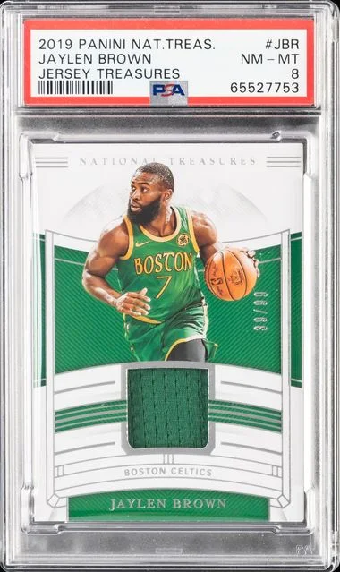 2019-20 Panini National Treasures Jaylen Brown Game-Used Jersey Treasures #JBR card image