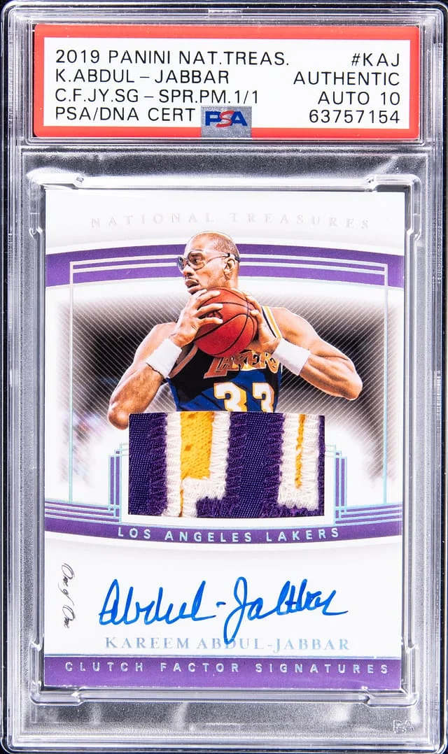 2019-20 Panini National Treasures Kareem Abdul-Jabbar Clutch Factor Signatures #CF-KAJ card image