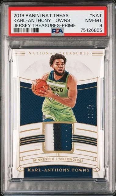 2019-20 Panini National Treasures Karl-Anthony Towns Jersey Treasures Prime #JT-KAT card image