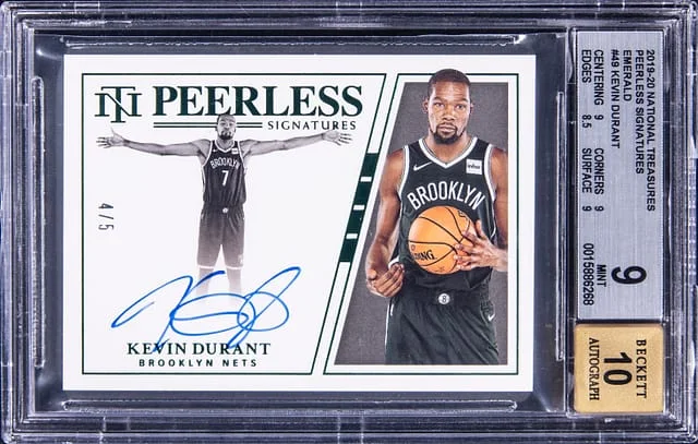 2019-20 Panini National Treasures Kevin Durant Peerless Signatures Emerald #PS-KDR card image