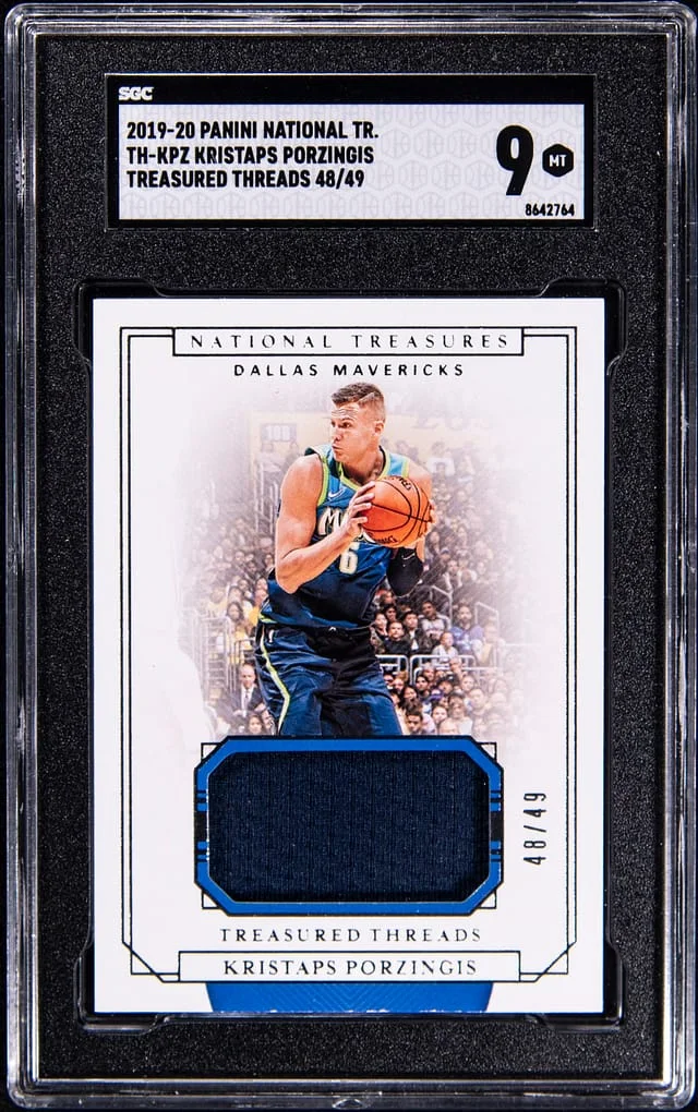 2019-20 Panini National Treasures Kristaps Porzingis Treasured Threads #TH-KPZ card image