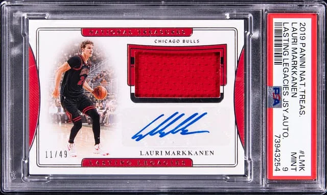 2019-20 Panini National Treasures Lauri Markkanen Lasting Legacies Jersey Autograph #LL-LMK card image