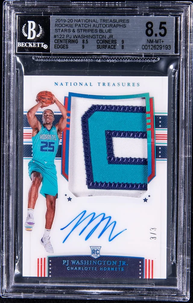 2019-20 Panini National Treasures PJ Washington Jr Patch Autograph (RPA) Stars & Stripes Blue #122 card image