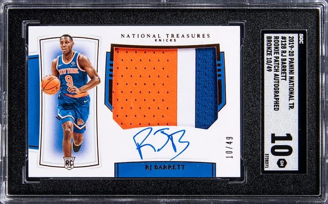 2019-20 Panini National Treasures RJ Barrett Patch Autograph (RPA) #128 card image