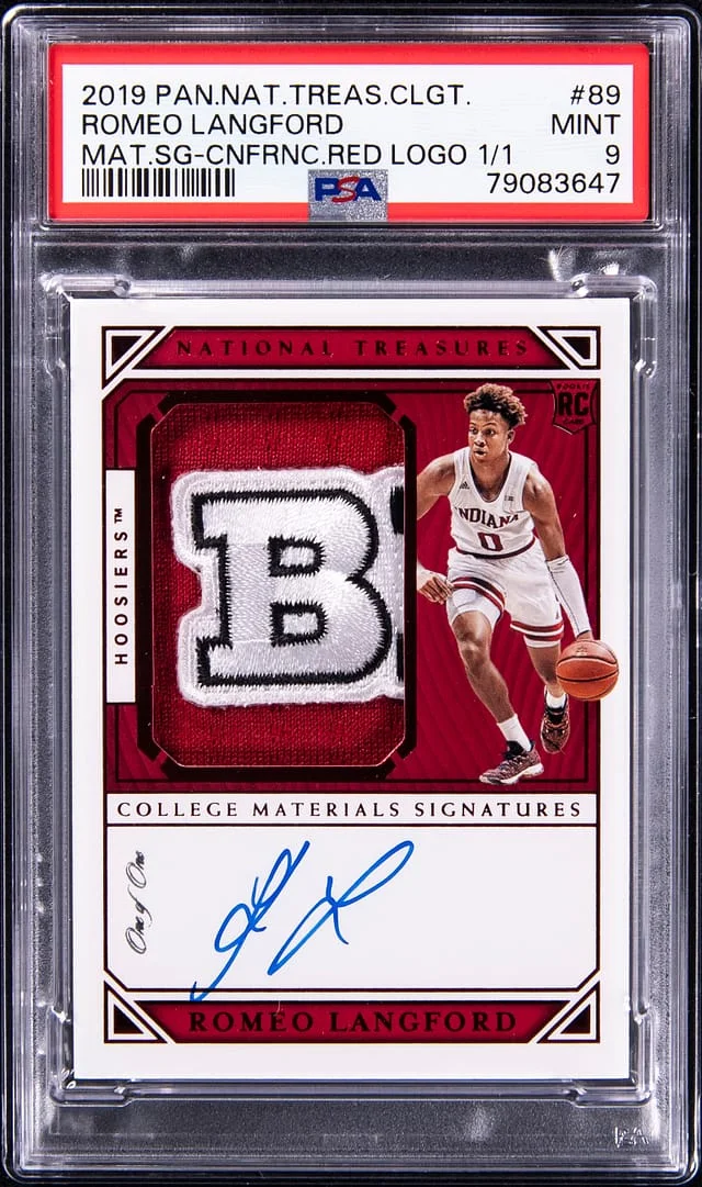 2019-20 Panini National Treasures Romeo Langford Collegiate Material Signature Conference Logo Red #89 card image