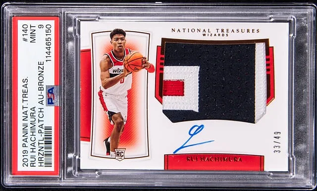 2019-20 Panini National Treasures Rui Hachimura Patch Autograph (RPA) Emerald #140 card image