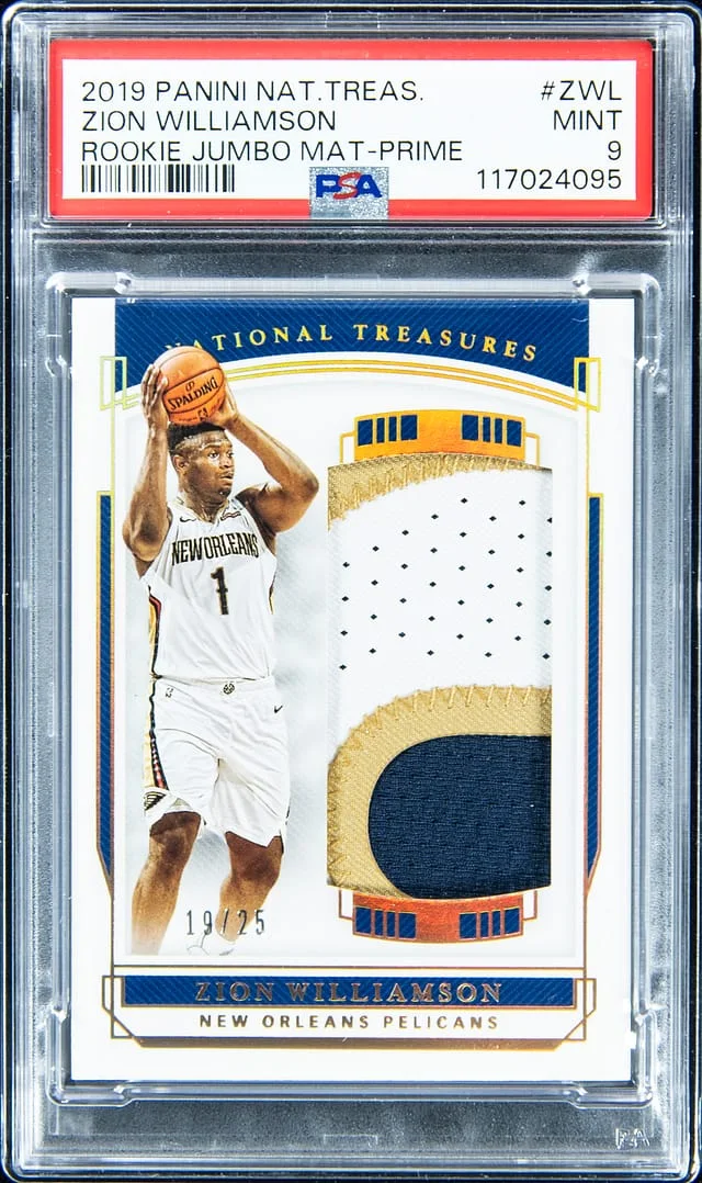 2019-20 Panini National Treasures Zion Williamson Jumbo Material Prime #RJM-ZWL card image