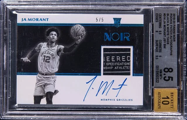 2019-20 Panini Noir Ja Morant Patch Autographs Black & White Tags #314 card image