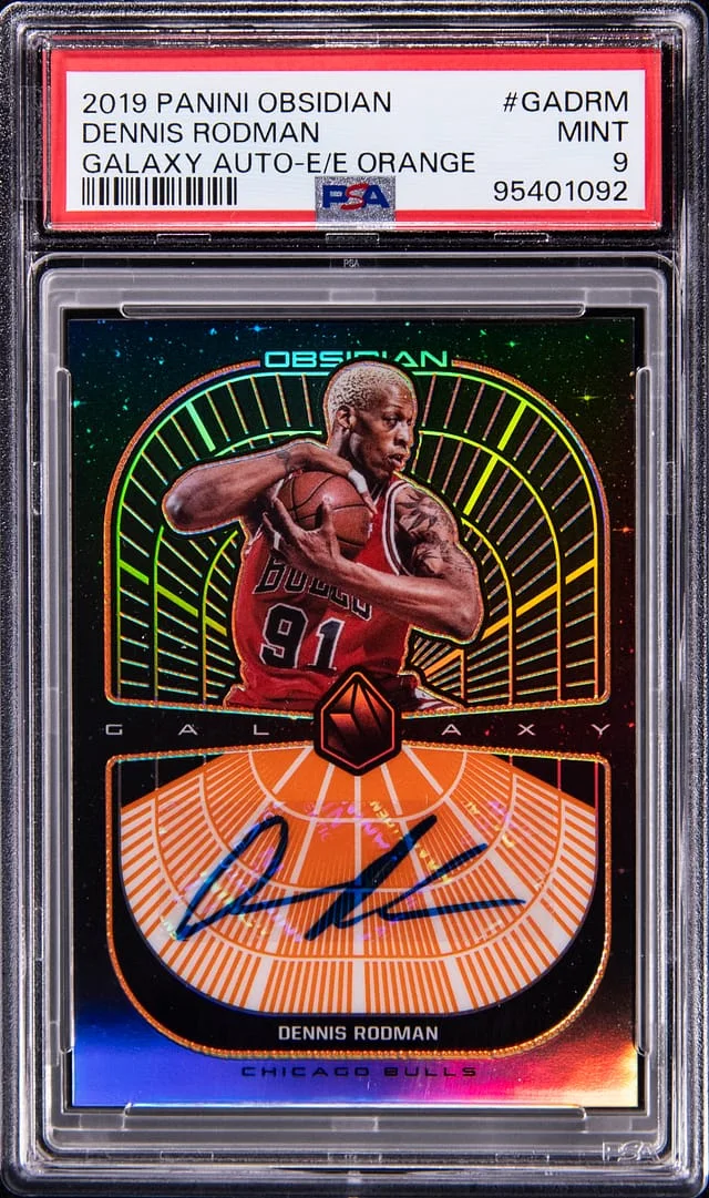 2019-20 Panini Obsidian Dennis Rodman Galaxy Autograph Electric Etch Orange #GA-DRM card image
