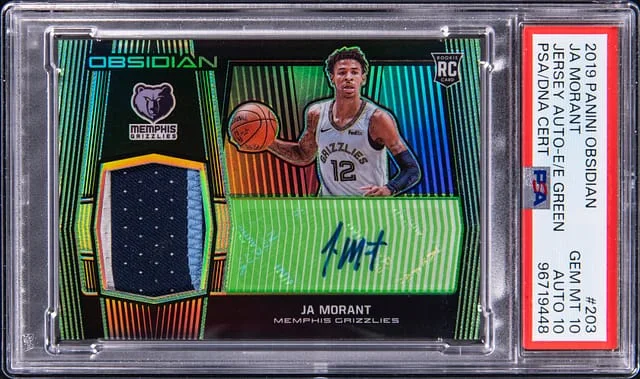 2019-20 Panini Obsidian Ja Morant Jersey Autograph Electric Etch Green #203 card image