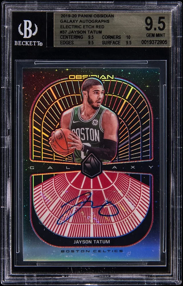 2019-20 Panini Obsidian Jayson Tatum Galaxy Autographs Electric Etch Red #GA-JTT card image