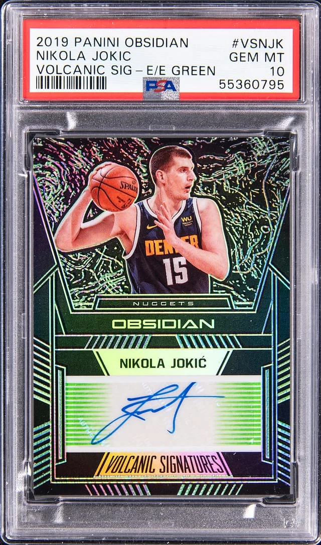 2019-20 Panini Obsidian Nikola Jokic Volcanic Signatures Electric Etch Green #VS-NJK card image