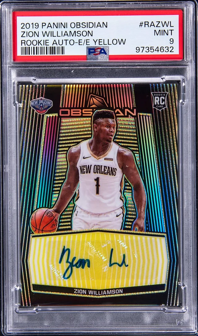 2019-20 Panini Obsidian Zion Williamson Autograph Electric Etch Yellow #RA-ZWL card image