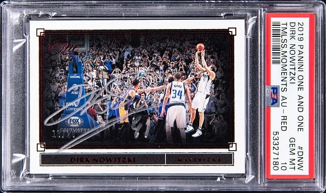 2019-20 Panini One and One Dirk Nowitzki Timeless Moments Autograph Red #TM-DNW card image