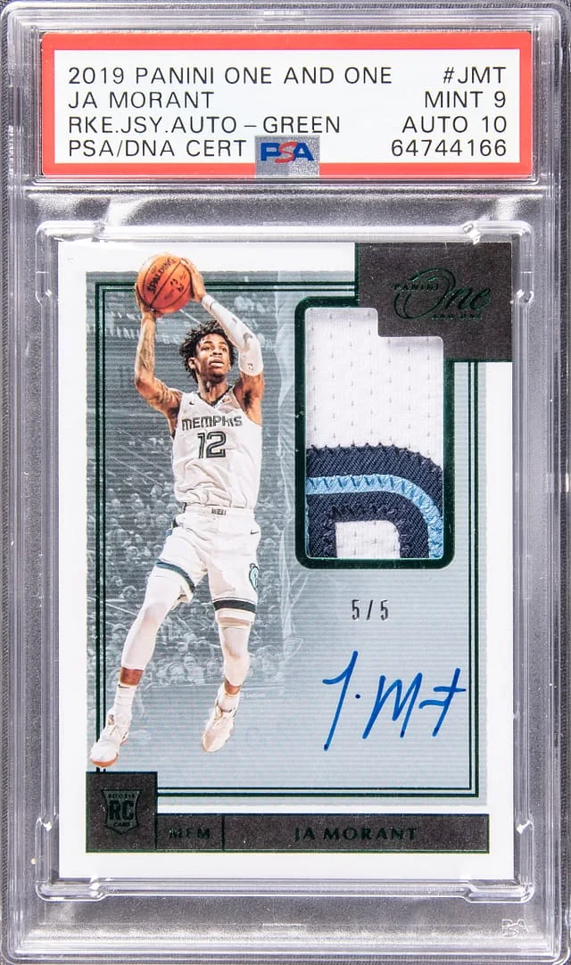 2019-20 Panini One and One Ja Morant Jersey Autograph Green #RJA-JMT card image