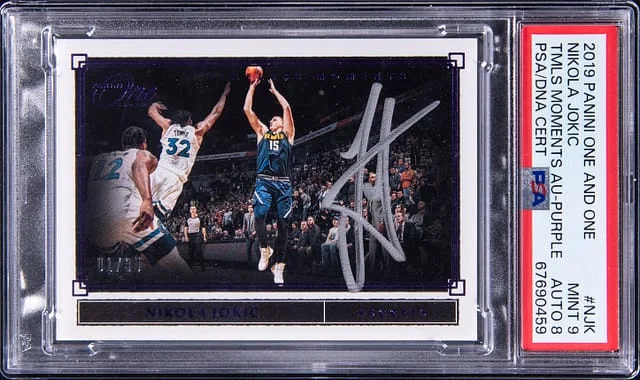 2019-20 Panini One and One Nikola Jokic Timeless Moments Autograph-Purple #NJK card image