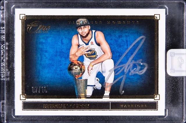 2019-20 Panini One and One Stephen Curry Timeless Moments Autograph Green #TM-SCY card image
