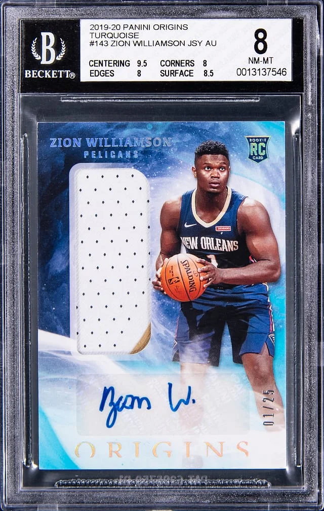 2019-20 Panini Origins Zion Williamson Jersey Autographs Turquoise #143 card image
