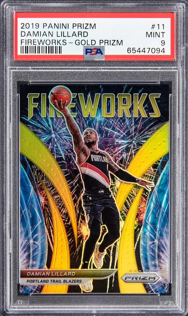 2019-20 Panini Prizm Damian Lillard Fireworks Gold Prizm #11 card image