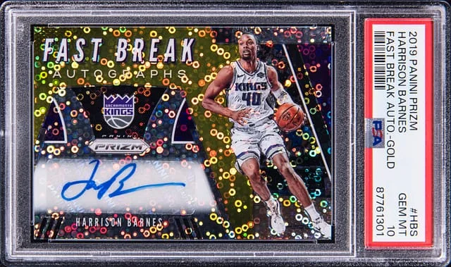 2019-20 Panini Prizm Harrison Barnes Fast Break Autograph Gold #HBS card image