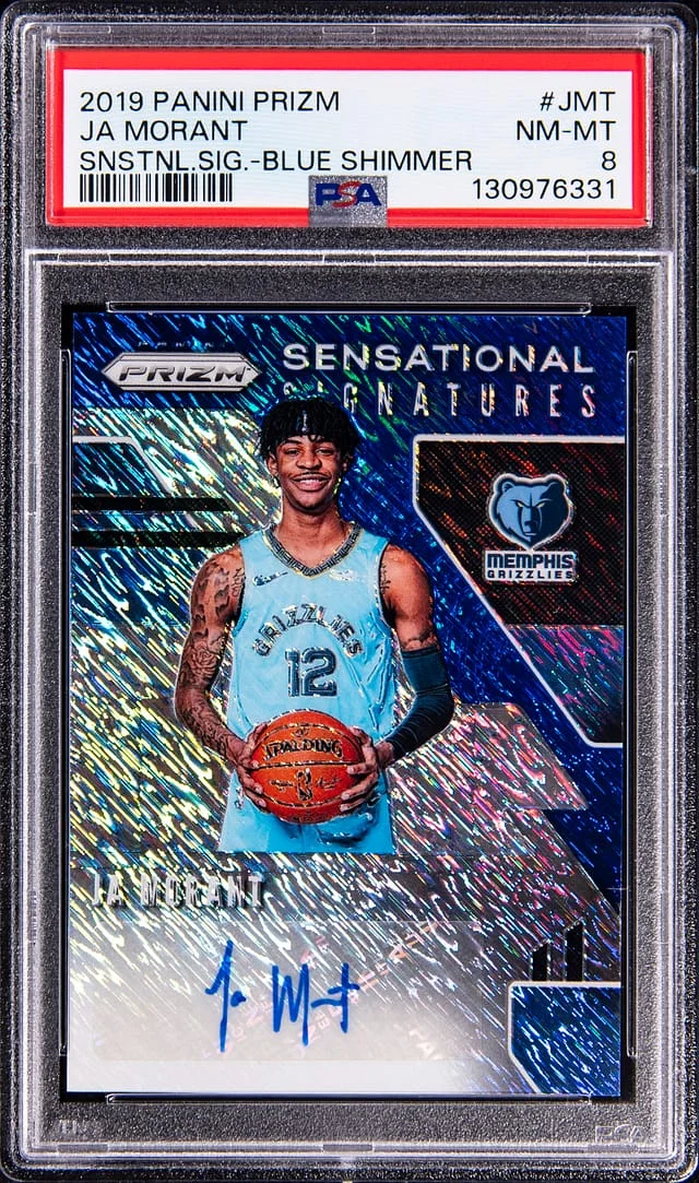 2019-20 Panini Prizm Ja Morant Sensational Signatures Blue Shimmer #SS-JMT card image