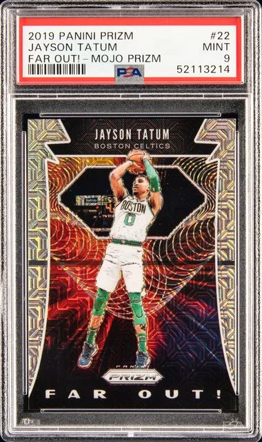 2019-20 Panini Prizm Jayson Tatum Far Out! Mojo Prizm #22 card image