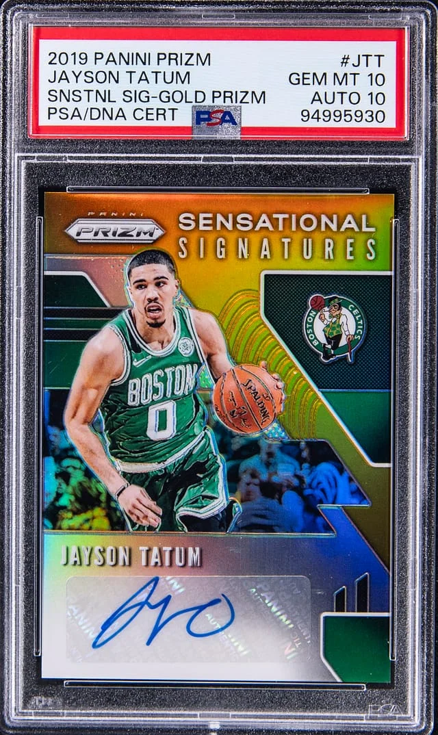 2019-20 Panini Prizm Jayson Tatum Sensational Signatures Gold Prizm #SS-JTT card image