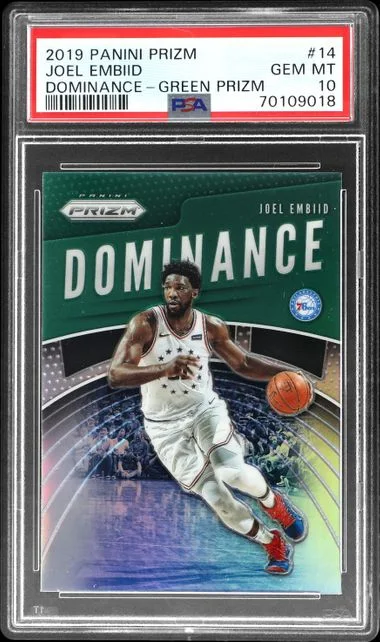 2019-20 Panini Prizm Joel Embiid Dominance Green Prizm #14 card image