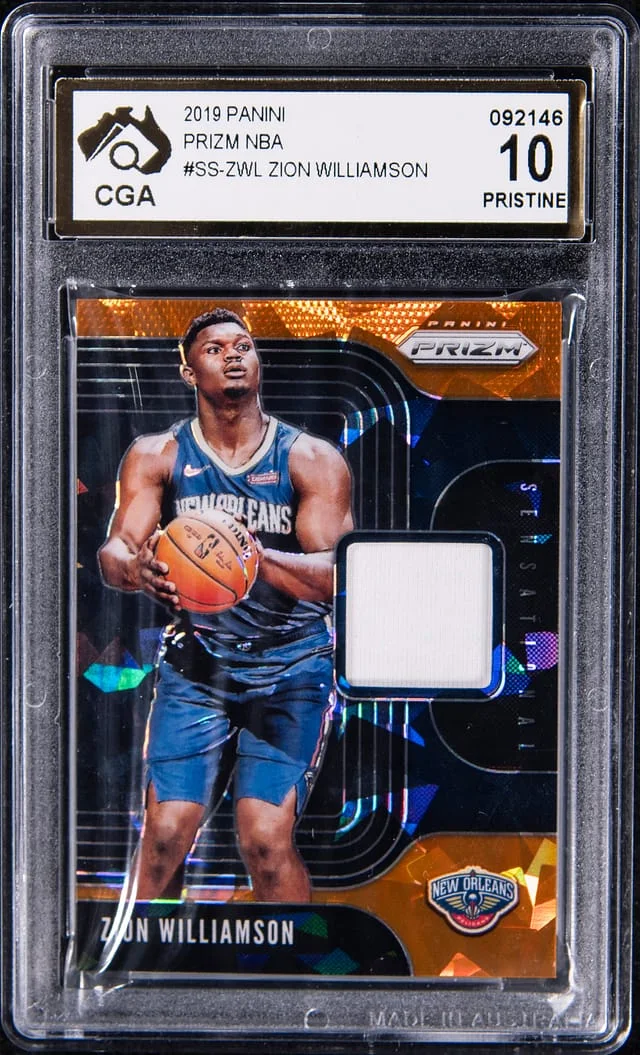 2019-20 Panini Prizm Zion Williamson Patch - CGA PRISTINE 10 NBA Sensational Swatches #SS-ZWL card image