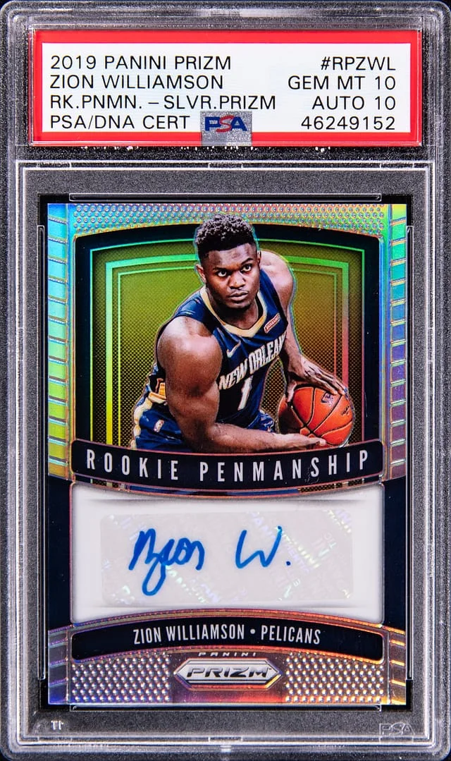2019-20 Panini Prizm Zion Williamson Penmanship Silver Prizm #RP-ZWL card image