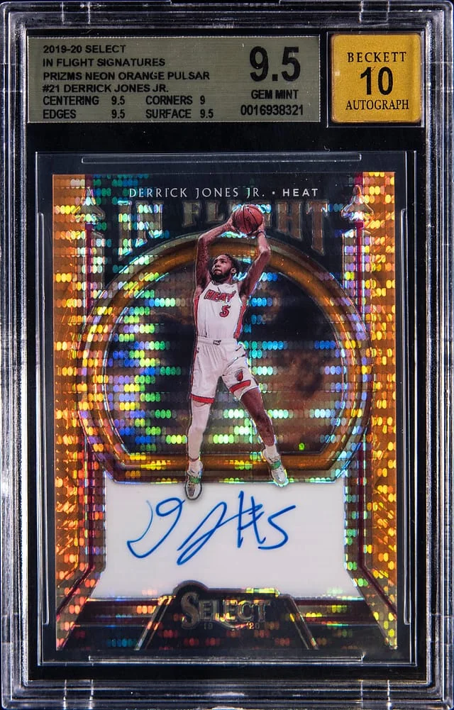 2019-20 Panini Select Derrick Jones Jr. In Flight Signatures Prizms Neon Orange Pulsar #IF-DJJ card image