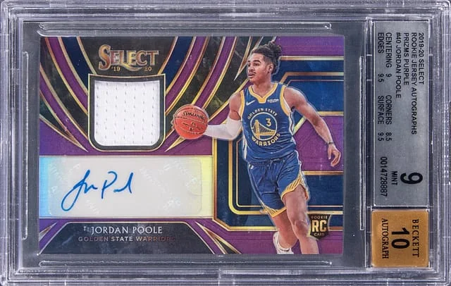 2019-20 Panini Select Jordan Poole Jersey Autographs Purple Prizm #RJA-JPL card image