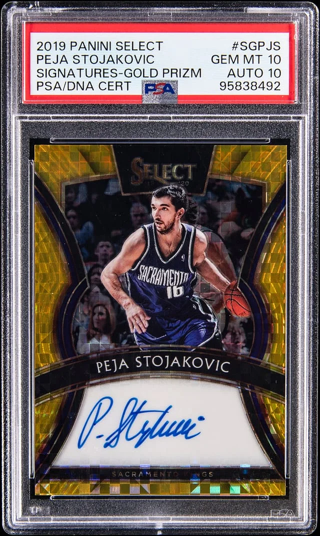 2019-20 Panini Select Peja Stojakovic Signatures Gold Prizm #SG-PJS card image