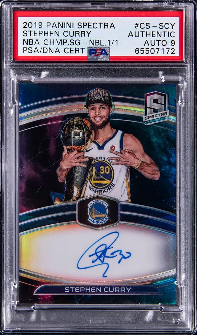 2019-20 Panini Spectra Stephen Curry NBA Champions Signatures Nebula #CS-SCY card image