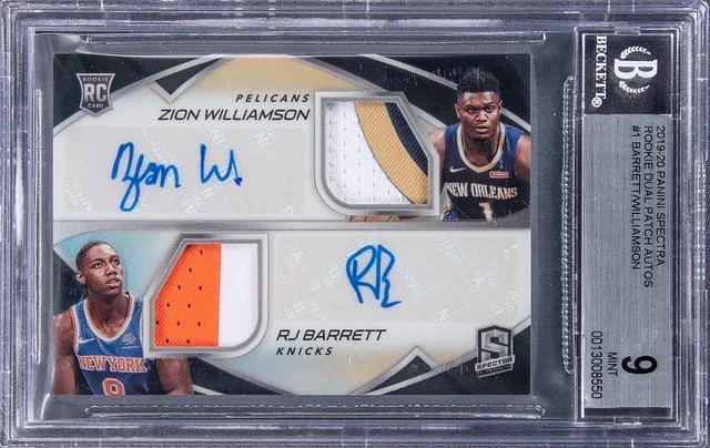 2019-20 Panini Spectra Zion Williamson, RJ Barrett Dual Prizm #1 card image