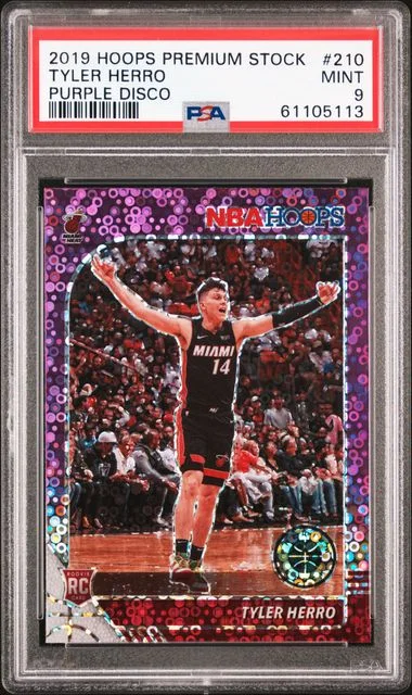 2019-20 Panini Tyler Herro NBA Hoops Premium Stock Purple Disco #210 card image