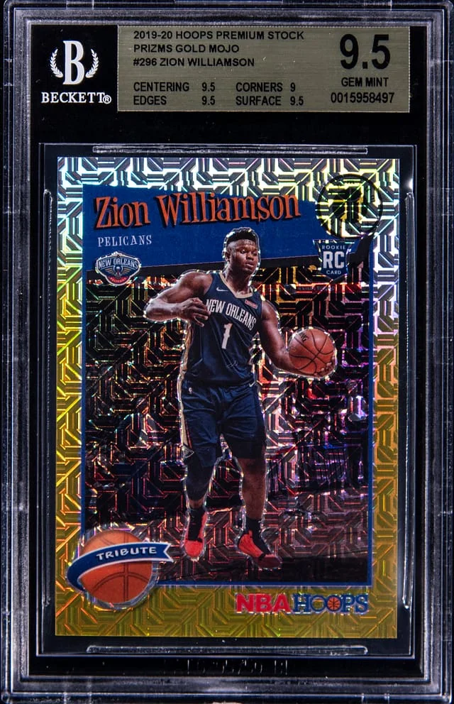 2019-20 Panini Zion Williamson NBA Hoops Premium Stock Gold Mojo Prizm #296 card image