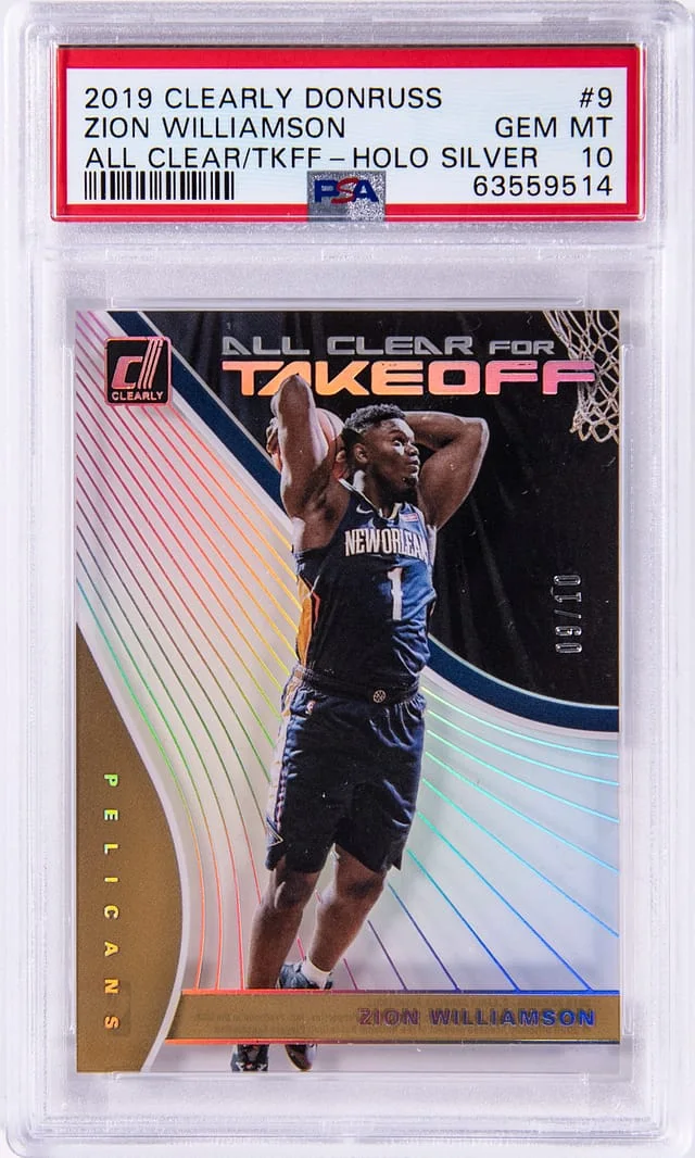 2019-20 Panini Zion Williamson Clearly Donruss All Clear For Takeoff Holo Silver #9 card image