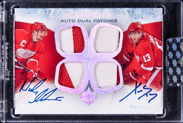 2019-20 Upper Deck Ultimate Collection Nicklas Lidstrom/Pavel Datsyuk Buyback 2010-11 Auto Dual Patches #ADJ-LP card image