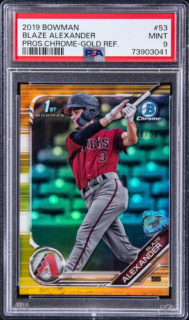 2019 Bowman Blaze Alexander Prospect Chrome Gold Refractor #BCP-53 card image
