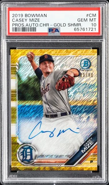 2019 Bowman Casey Mize Prospect Autographs Chrome Gold Shimmer #CM card image