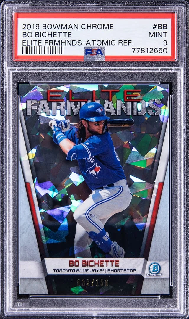 2019 Bowman Chrome Bo Bichette Elite Farmhands Atomic Refractor #BB card image