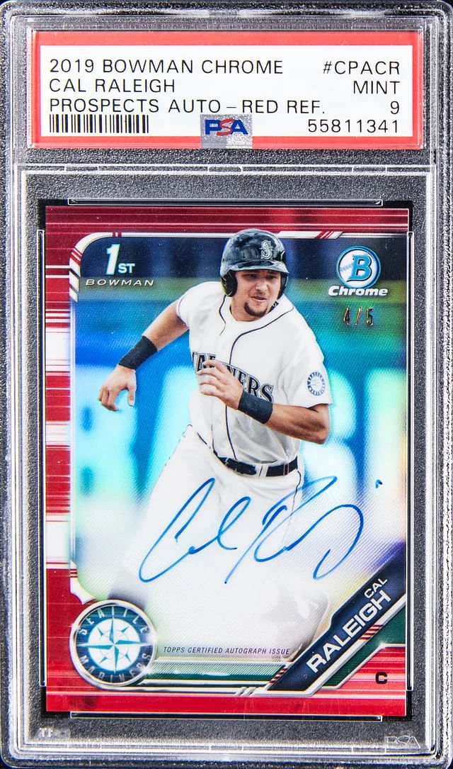 2019 Bowman Chrome Cal Raleigh Prospect Autographs Red Refractor #CPA-CR card image