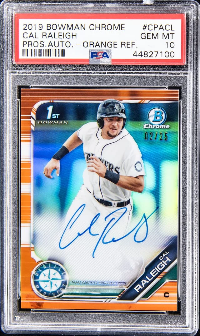 2019 Bowman Chrome Cal Raleigh Prospect Autographs Orange Refractor #CPACL card image