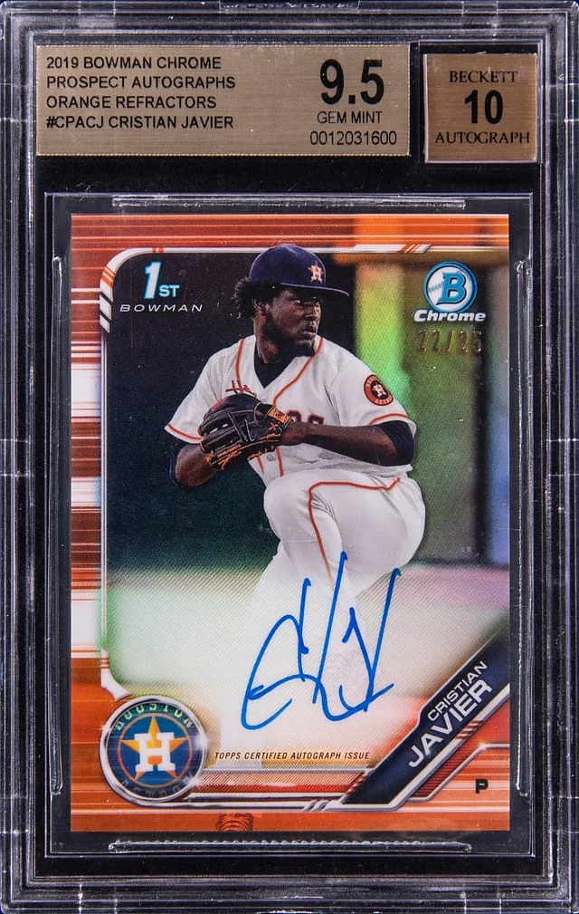 2019 Bowman Chrome Christian Javier Prospect Autographs-Orange Refractor #CPACJ card image