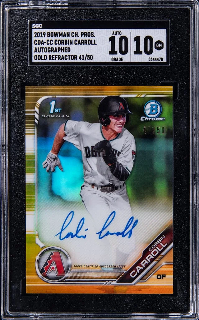 2019 Bowman Chrome Corbin Carroll Autographed Gold Refractor #CDA-CC card image